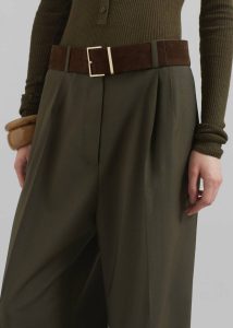 Evro Suede Leather Belt - Brown/Gold Belts The Frankie Shop Brown Women - Image 4