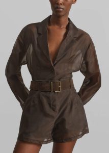 Evro Suede Leather Belt - Brown/Gold Belts The Frankie Shop Brown Women - Image 5