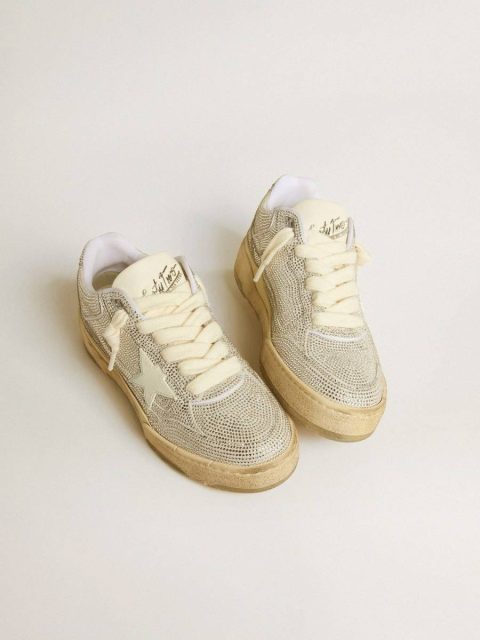 Forty2 Men Golden Goose Men’s Forty2 In White Leather And Swarovski Crystals With White Star - Image 2