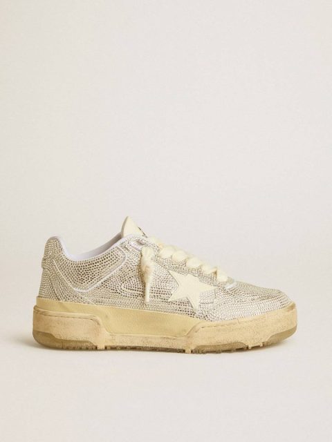 Forty2 Men Golden Goose Men’s Forty2 In White Leather And Swarovski Crystals With White Star