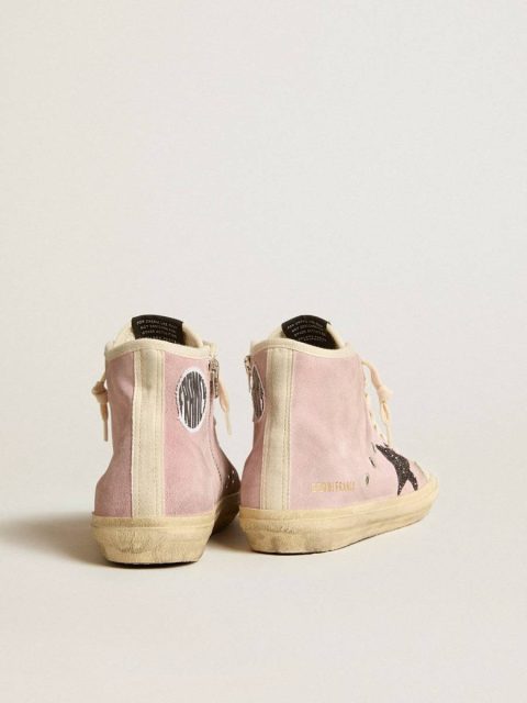 Francy Golden Goose Women Francy Penstar In Pink Suede With Gray Glitter Star - Image 4