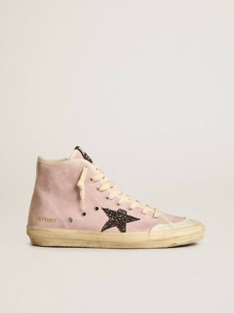Francy Golden Goose Women Francy Penstar In Pink Suede With Gray Glitter Star