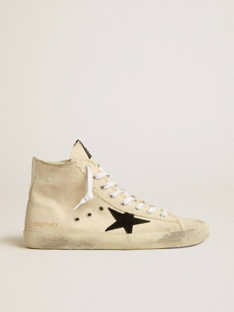 Francy Men Golden Goose Francy Penstar In Canvas With Black Suede Star And Leather Heel Tab