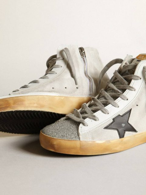 Francy Women Women’s Francy In White Suede With Black Leather Star And Silver Swarovski Crystal Tongue Golden Goose - Image 3