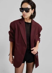 Frankie Oversized Boyfriend Blazer - Burgundy Women Outerwear Red The Frankie Shop - Image 3