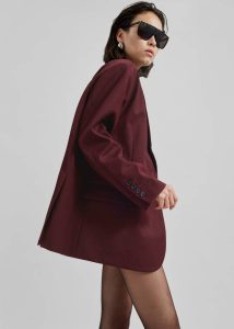 Frankie Oversized Boyfriend Blazer - Burgundy Women Outerwear Red The Frankie Shop - Image 4