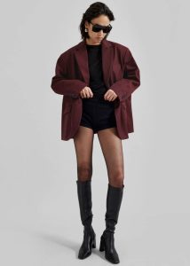 Frankie Oversized Boyfriend Blazer - Burgundy Women Outerwear Red The Frankie Shop - Image 5