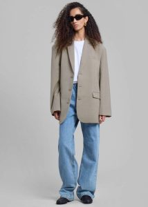 Gelso Oversized Blazer - Light Taupe Melange Women Beige Outerwear The Frankie Shop - Image 2