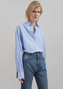 Georgia Boxy Shirt - Sky Blue/White Stripe Blue The Frankie Shop Tops Women