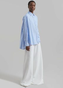 Georgia Boxy Shirt - Sky Blue/White Stripe Blue The Frankie Shop Tops Women - Image 4