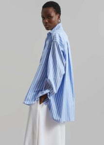 Georgia Boxy Shirt - Sky Blue/White Stripe Blue The Frankie Shop Tops Women - Image 5