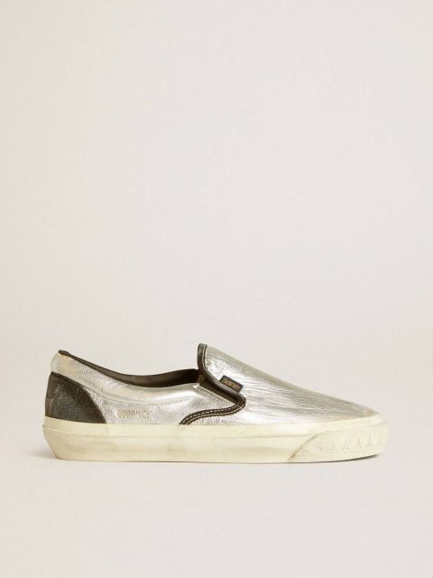 Ggdb Classics Golden Goose Women Women's Vce Penstar In Metallic Silver Leather With Black Leather Heel Tab