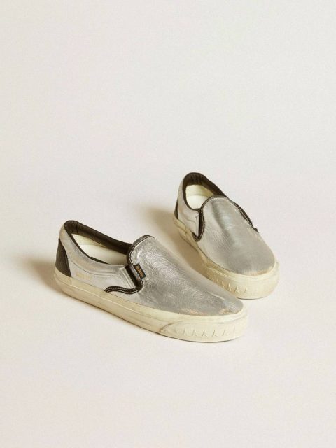 Ggdb Classics Men's Vce Penstar In Metallic Silver Leather With Black Leather Heel Tab Men Golden Goose - Image 2