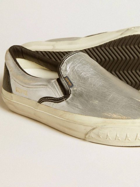 Ggdb Classics Men's Vce Penstar In Metallic Silver Leather With Black Leather Heel Tab Men Golden Goose - Image 3