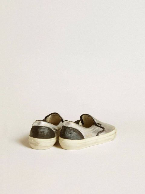 Ggdb Classics Men's Vce Penstar In Metallic Silver Leather With Black Leather Heel Tab Men Golden Goose - Image 4