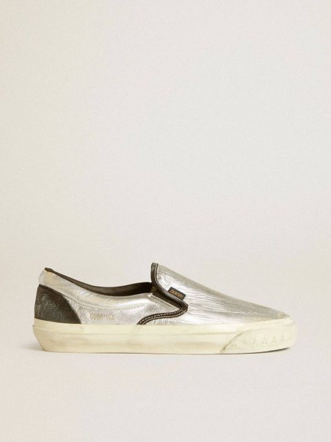 Ggdb Classics Men's Vce Penstar In Metallic Silver Leather With Black Leather Heel Tab Men Golden Goose
