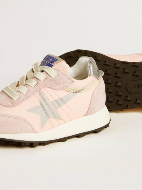 Girls (4-10 Years) Golden Goose Kids Marathon Young In Pink Nylon With Printed Star And Leather Heel Tab - Image 3