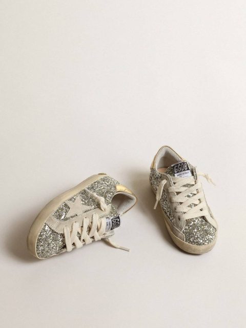Girls (4-10 Years) Kids Golden Goose Super-Star Young In Glitter With A Suede Star And Gold Heel Tab - Image 2