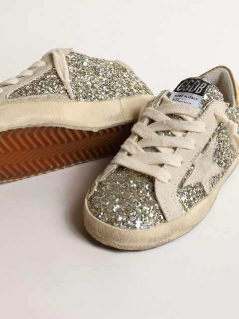 Girls (4-10 Years) Kids Golden Goose Super-Star Young In Glitter With A Suede Star And Gold Heel Tab - Image 3