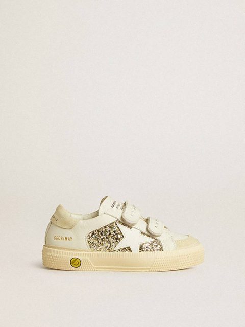 Girls (4-10 Years) Kids May School Young In Glitter With Leather Star And Suede Heel Tab Golden Goose