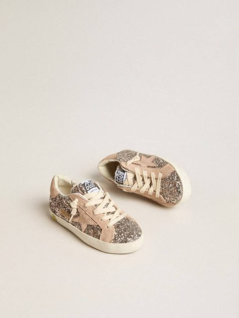 Girls (4-10 Years) Young Super-Star In Glitter With Suede Star And Heel Tab Kids Golden Goose - Image 2