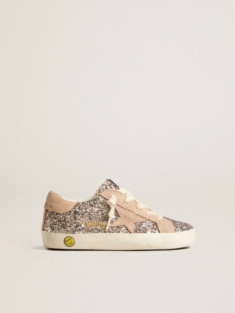 Girls (4-10 Years) Young Super-Star In Glitter With Suede Star And Heel Tab Kids Golden Goose
