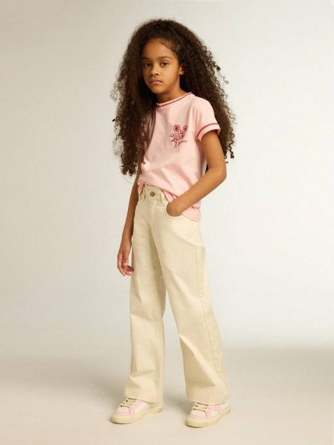 Girls’ Cotton Pants In Aged White Golden Goose Kids Aged White Bottomwear Selection (4-12 Years) - Image 3