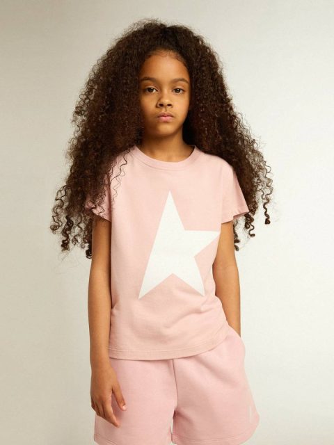 Girls’ Pink T-Shirt With White Logo And Maxi Star Pink Kids Topwear Selection (4-12 Years) Golden Goose - Image 2