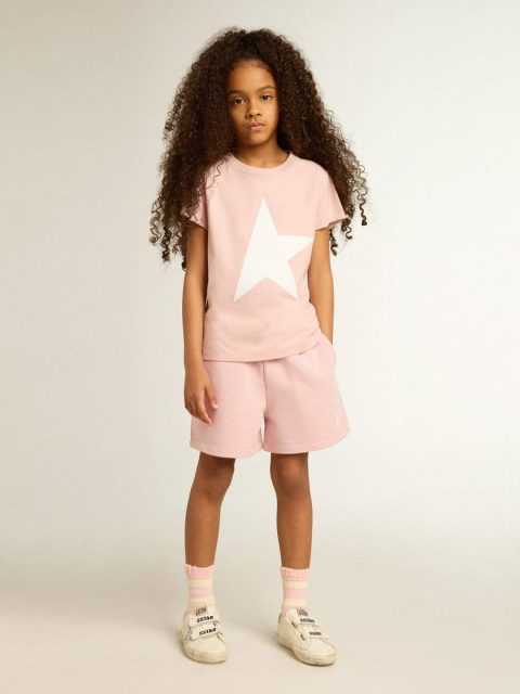 Girls’ Pink T-Shirt With White Logo And Maxi Star Pink Kids Topwear Selection (4-12 Years) Golden Goose - Image 3
