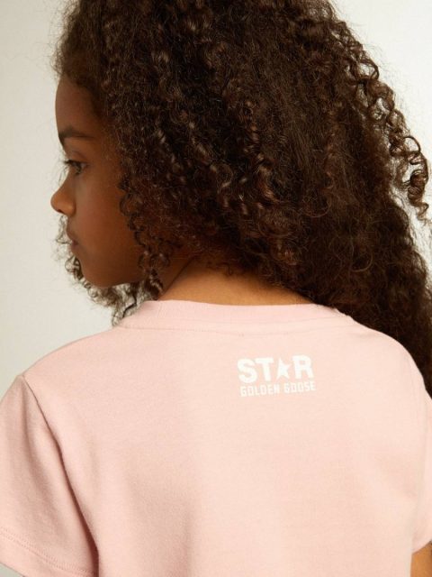 Girls’ Pink T-Shirt With White Logo And Maxi Star Pink Kids Topwear Selection (4-12 Years) Golden Goose - Image 5