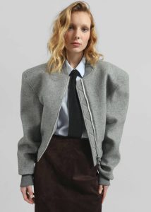 Glane Padded Wool Bomber Jacket - Grey Melange Outerwear Women Grey The Frankie Shop - Image 3