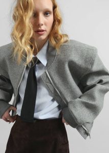 Glane Padded Wool Bomber Jacket - Grey Melange Outerwear Women Grey The Frankie Shop - Image 4