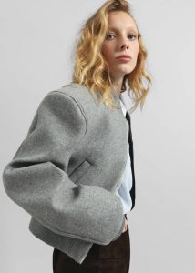 Glane Padded Wool Bomber Jacket - Grey Melange Outerwear Women Grey The Frankie Shop - Image 5