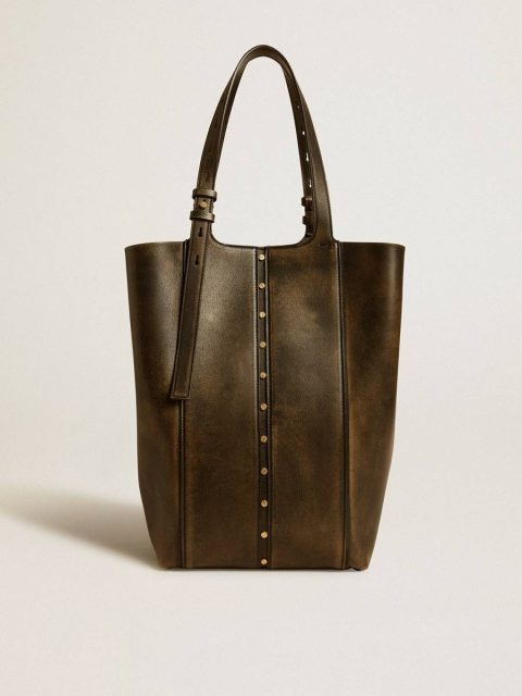 Golden Goose 24/7 Bag In Black Distressed Leather With Adjustable Handles Women Black Handle Bags