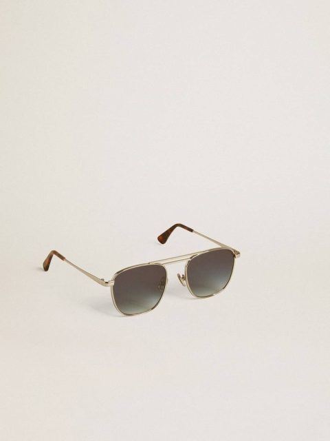 Golden Goose Aviator Style Sunglasses With Silver Frame And Blue Lenses Women Silver Sunglasses