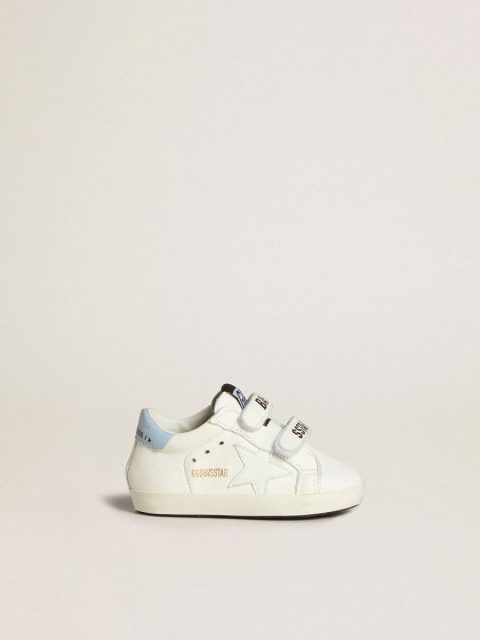 Golden Goose Baby School Set In White Nappa With Light Blue Leather Heel Tab Kids Newborns