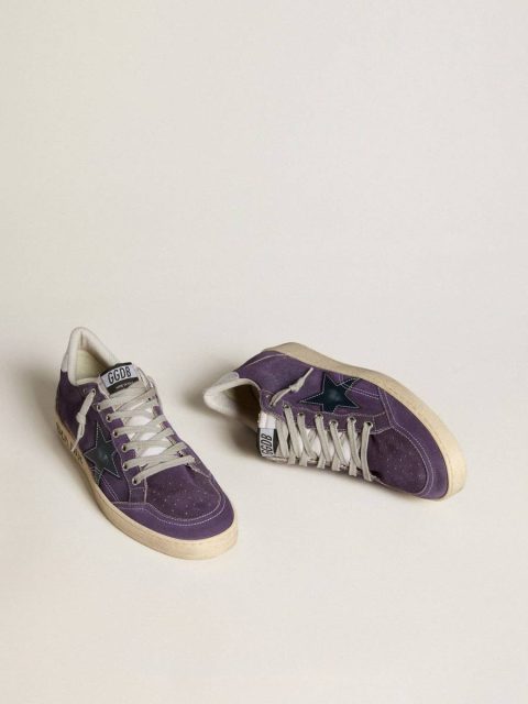 Golden Goose Ball Star In Purple Suede With Leather Star And Metallic Heel Tab Ball Star Men - Image 2