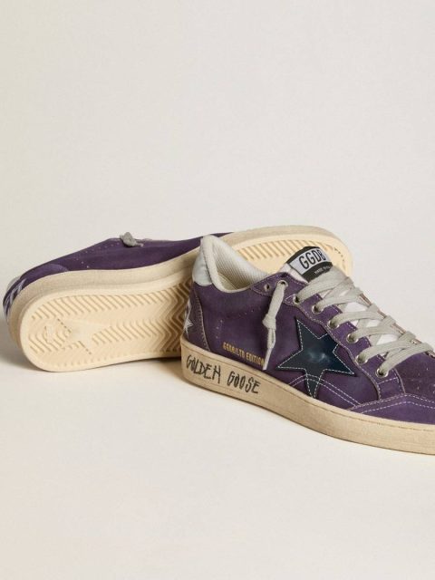 Golden Goose Ball Star In Purple Suede With Leather Star And Metallic Heel Tab Ball Star Men - Image 3