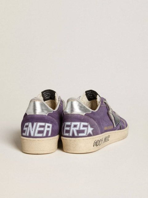 Golden Goose Ball Star In Purple Suede With Leather Star And Metallic Heel Tab Ball Star Men - Image 4