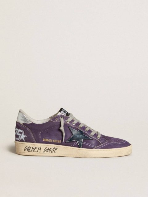 Golden Goose Ball Star In Purple Suede With Leather Star And Metallic Heel Tab Ball Star Men