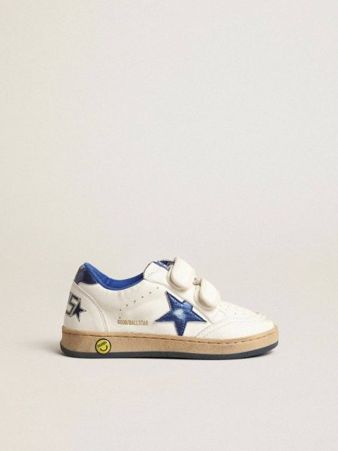 Golden Goose Ball Star Junior With Blue Metallic Leather Star And Heel Tab Kids Little Boys (1-3 Years)