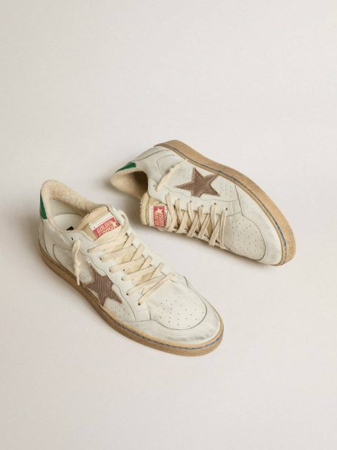 Golden Goose Ball Star Ltd With Sand Mesh Star And Green Leather Heel Tab Men White Ball Star - Image 2
