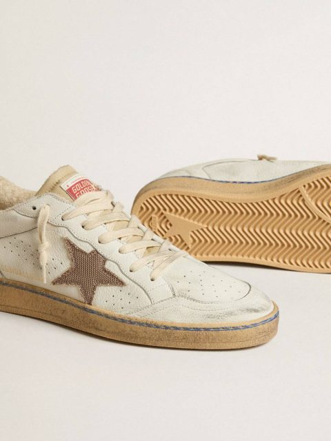 Golden Goose Ball Star Ltd With Sand Mesh Star And Green Leather Heel Tab Men White Ball Star - Image 3