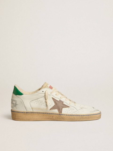 Golden Goose Ball Star Ltd With Sand Mesh Star And Green Leather Heel Tab Men White Ball Star