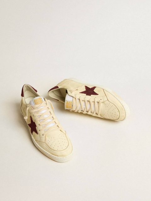 Golden Goose Ball Star Men's Ball Star In Beige Nappa With Burgundy Mesh Star And Heel Tab Men - Image 2