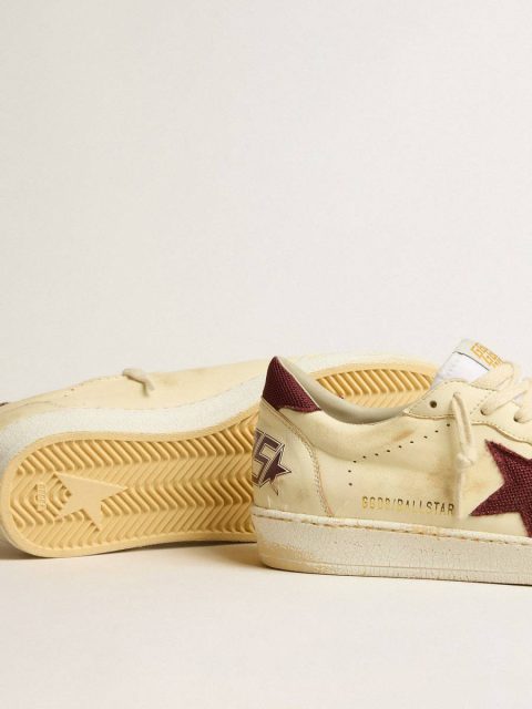 Golden Goose Ball Star Men's Ball Star In Beige Nappa With Burgundy Mesh Star And Heel Tab Men - Image 4