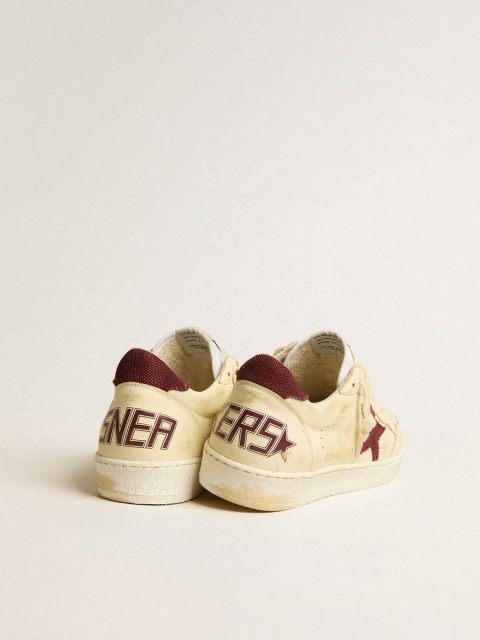 Golden Goose Ball Star Men's Ball Star In Beige Nappa With Burgundy Mesh Star And Heel Tab Men - Image 5