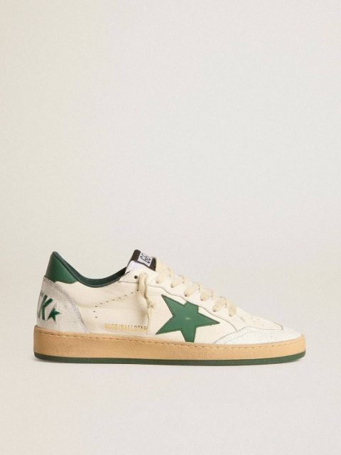 Golden Goose Ball Star Women Women's Ball Star Wishes In White Nappa Leather With Green Leather Star And Heel Tab - Image 2