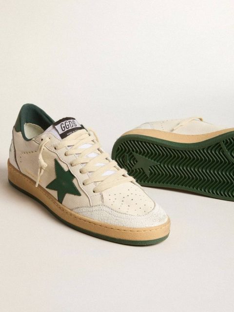 Golden Goose Ball Star Women Women's Ball Star Wishes In White Nappa Leather With Green Leather Star And Heel Tab - Image 4