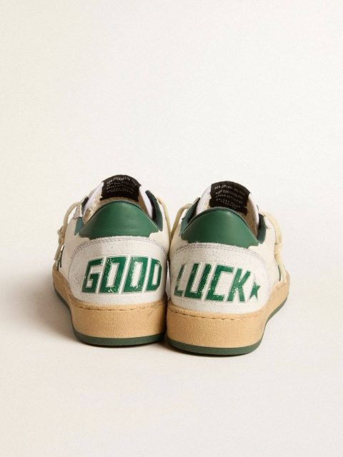 Golden Goose Ball Star Women Women's Ball Star Wishes In White Nappa Leather With Green Leather Star And Heel Tab